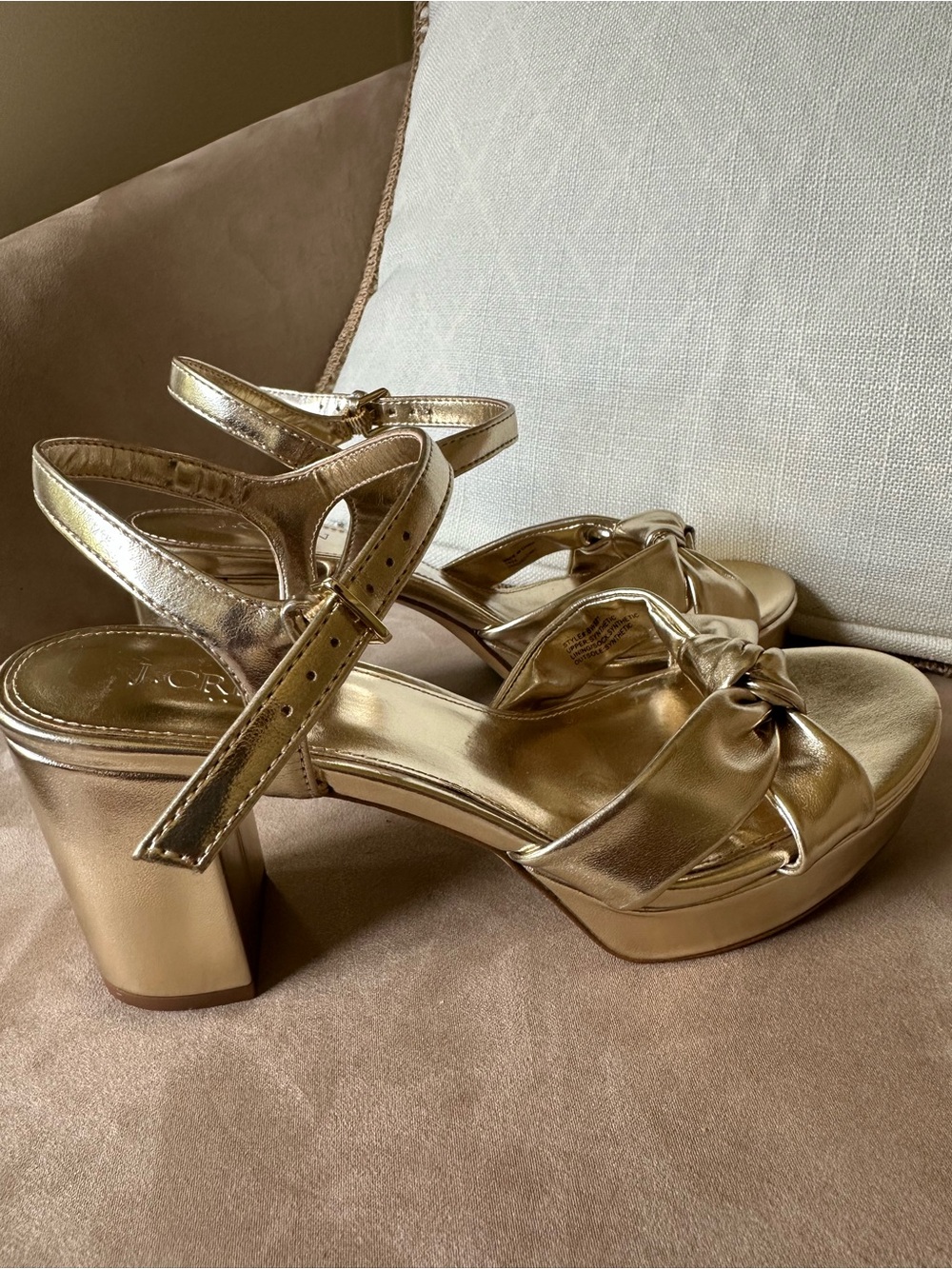 J. Crew Metallic Gold Knotted Platform Heels - Picture 2 of 11